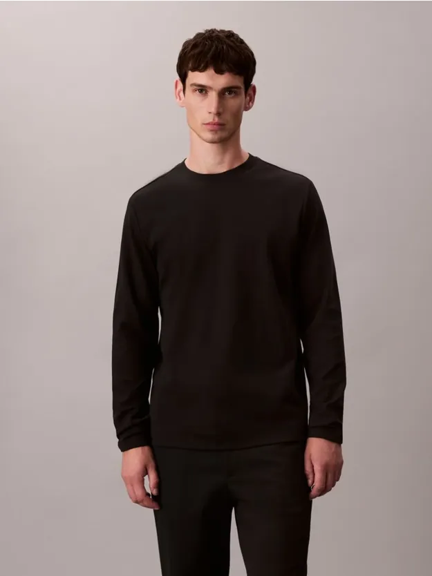 Black Luxe Interlock Cotton Long Sleeve T-Shirt