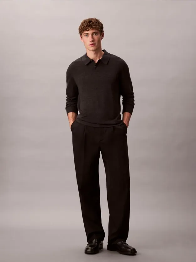 GUNMETAL HTR Merino Polo Jumper