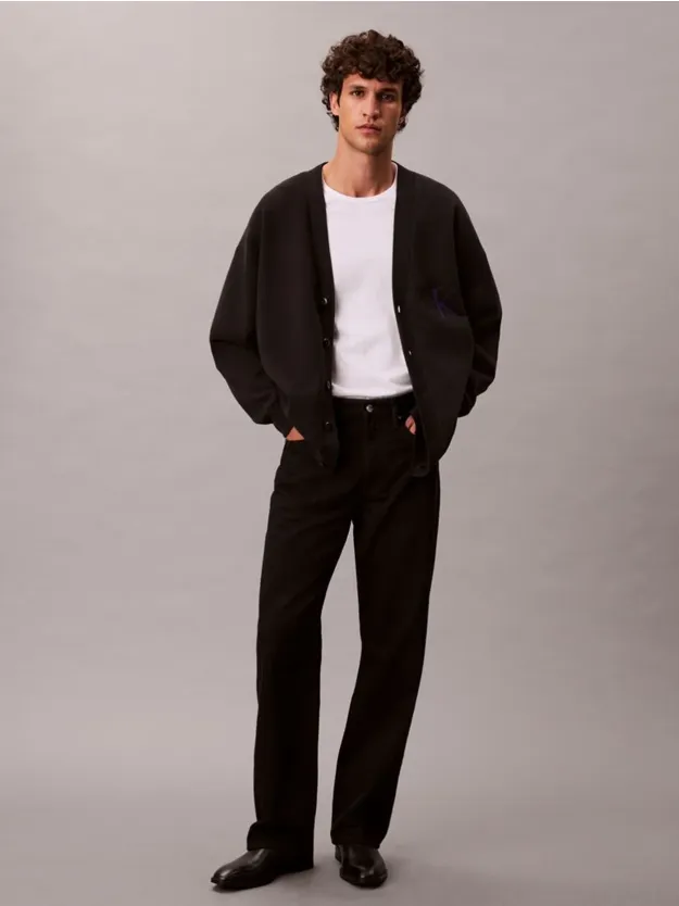 Black Cotton Blend Monogram Logo Relaxed Cardigan