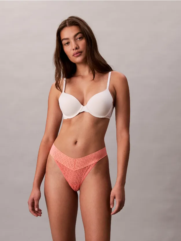 Coral Pop Low Rise Thong - Icon Logo Lace