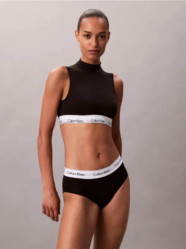 Black Lightly Lined Mockneck Bralette - Icon Cotton Modal