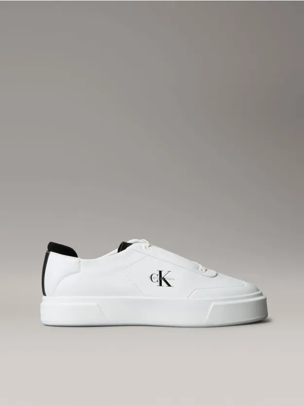 Bright White/Black Leather And Suede Signature Trainers