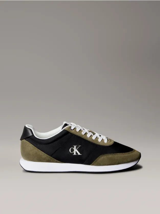 Black/Capers/Bright White Suede Mix Signature Logo Runner Trainers