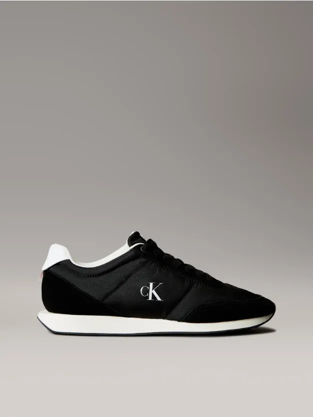Black/Bright White Suede Mix Signature Logo Runner Trainers