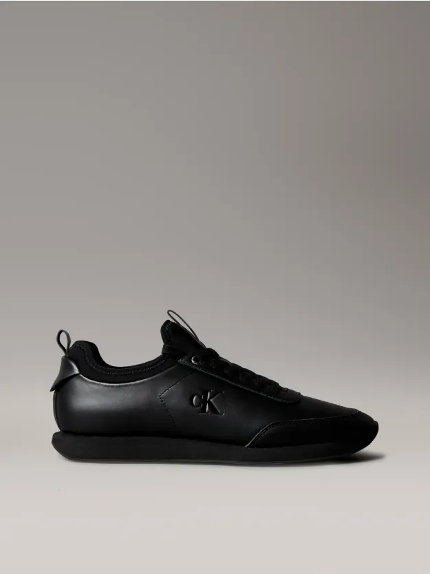 Triple Black Leather Signature Logo Runner Trainers