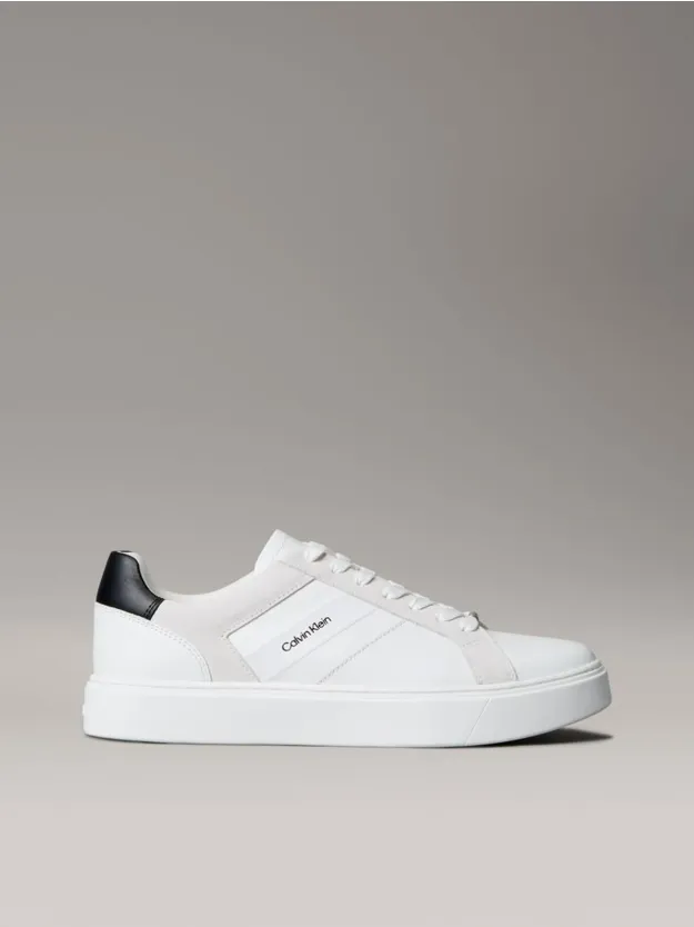 Bright White/Black Leather And Suede Flexible Sole Trainers