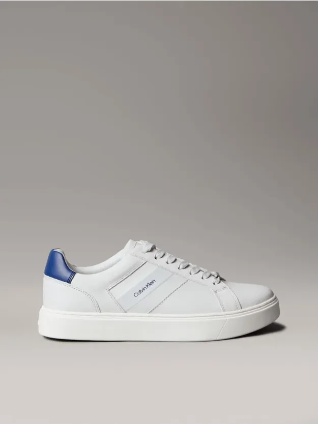 Oyster Mushroom/Cobalt Navy Leather And Suede Flexible Sole Trainers