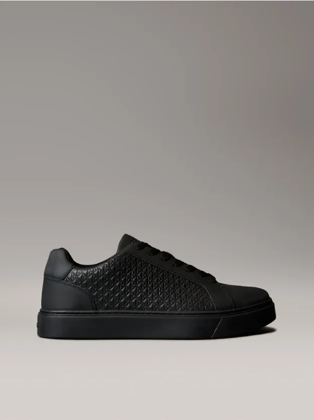 Triple Black Rubberised Leather Emblem Logo Trainers