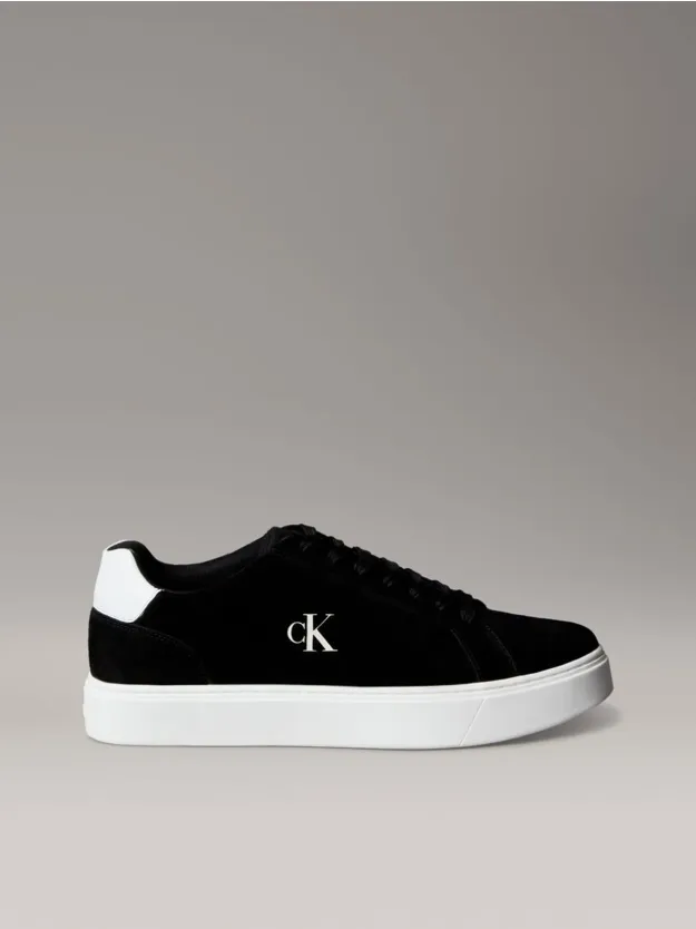 Black/Bright White Suede Leather Flexible Sole Trainers