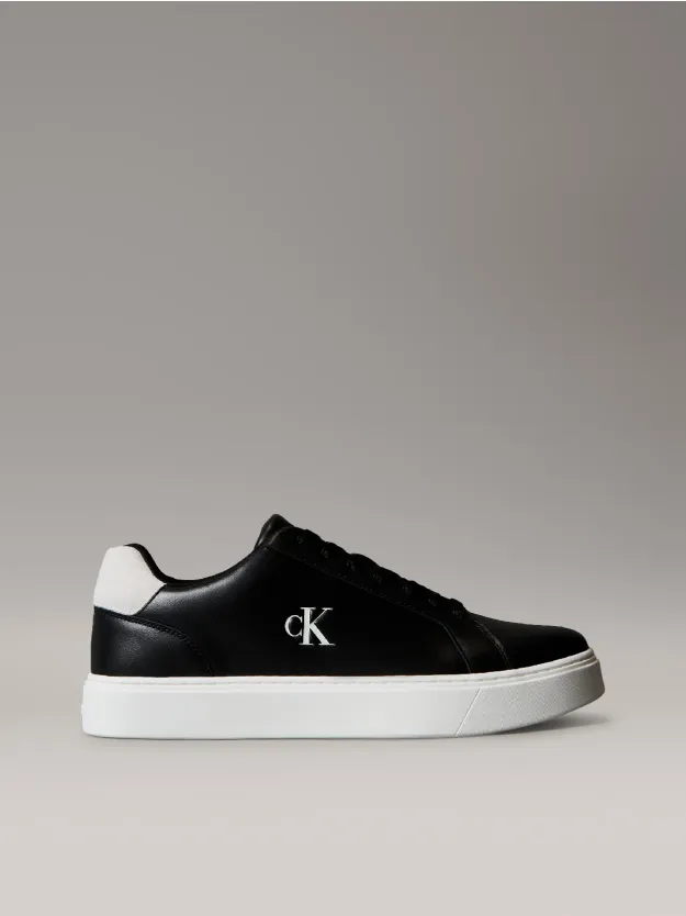 Black/Bright White Smooth Leather Flexible Sole Trainers