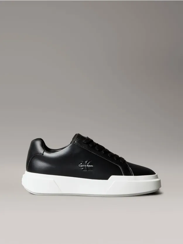 Black/Bright White Leather Durable Traction NYC Trainers