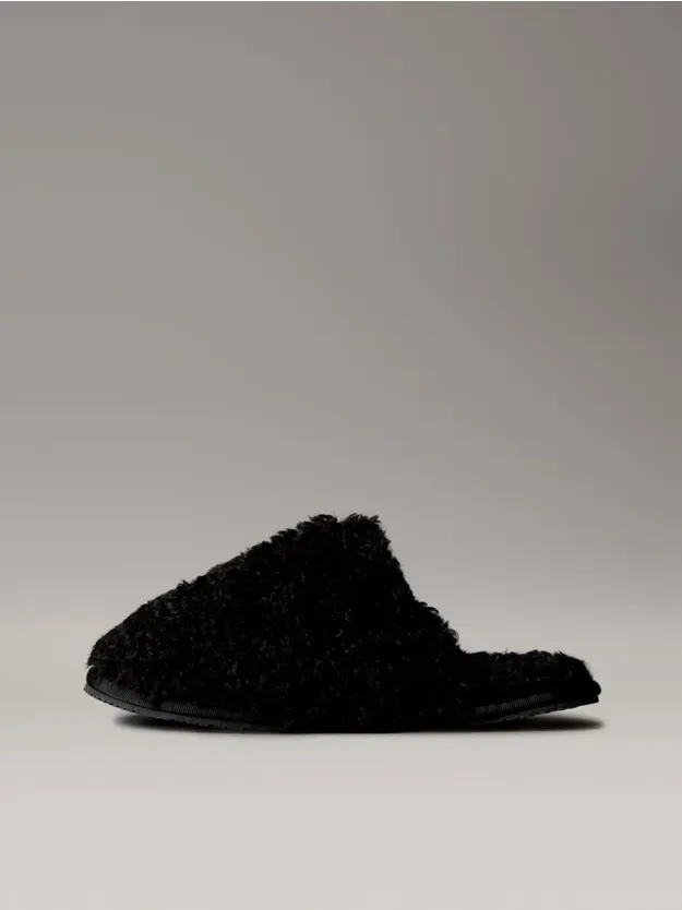 Black Faux Shearling Sherpa Slippers