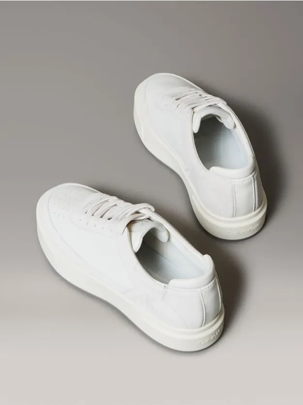 Lily White/Desert Taupe Leather And Suede Signature Trainers