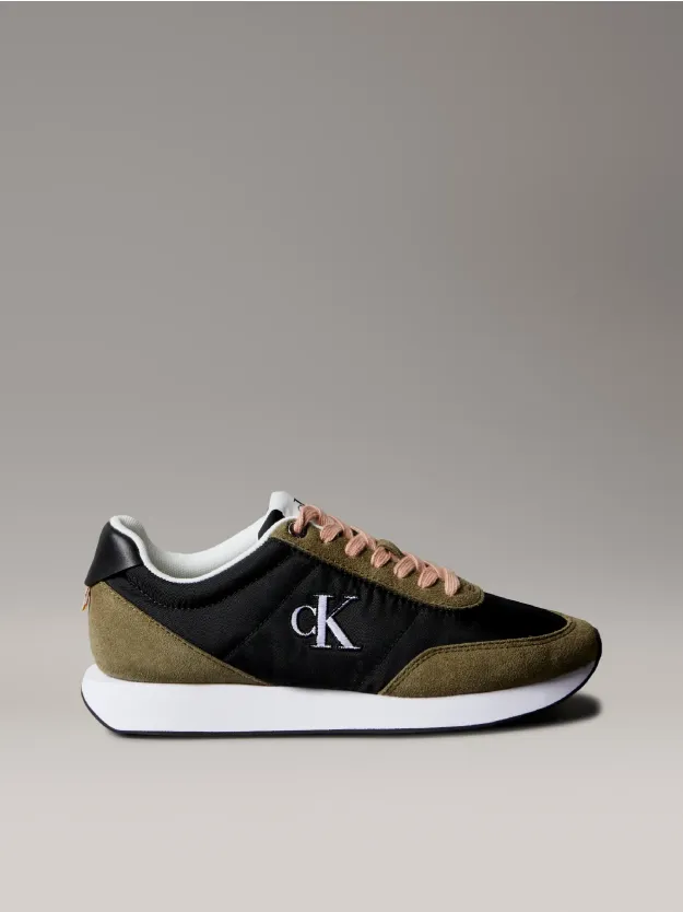 Black/Capers Suede Mix Signature Logo Runner Trainers