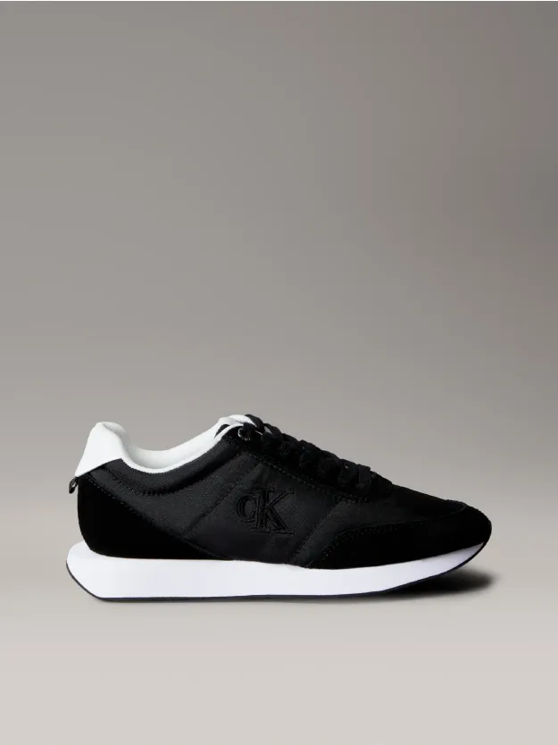 Black/Bright White Suede Mix Signature Logo Runner Trainers