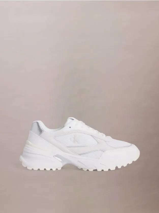 Bright White/Silver Hike Runner Mesh Trainers