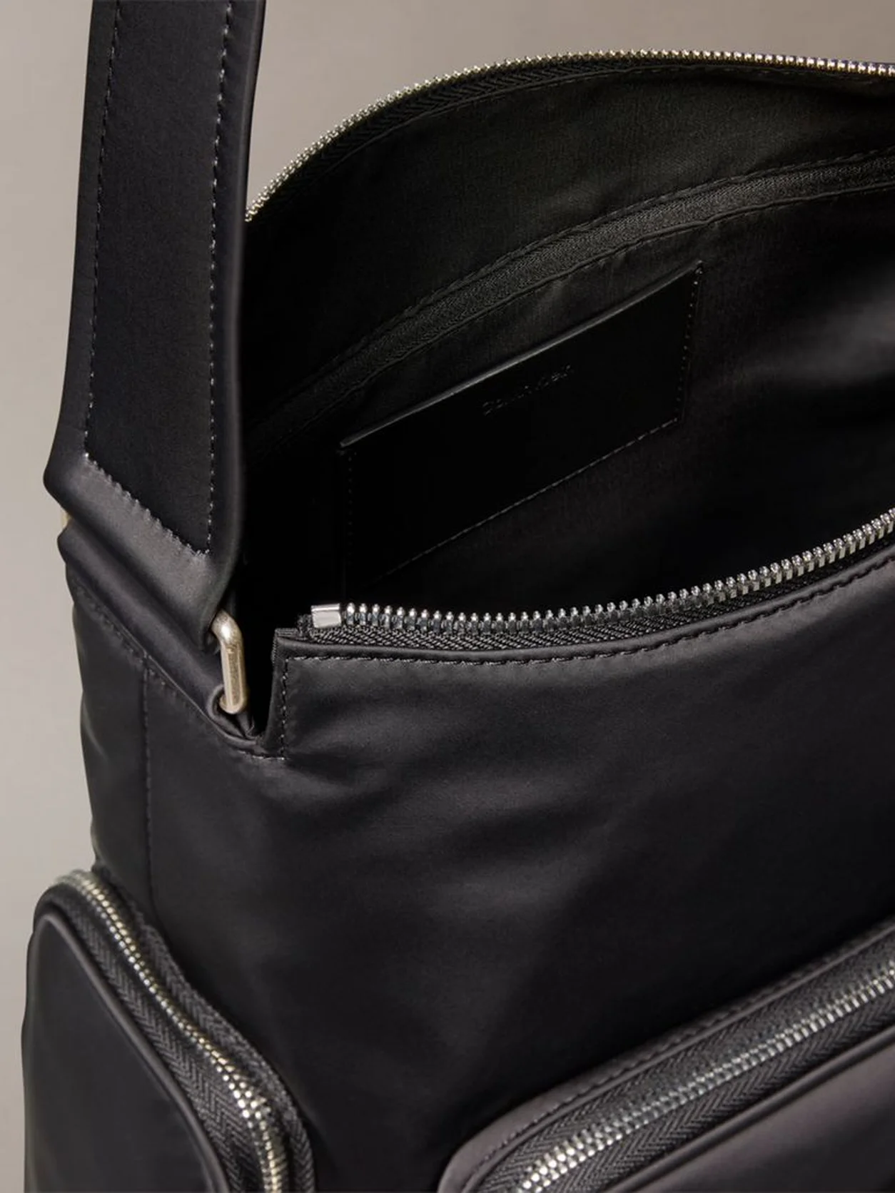 Black Soft Satin Nylon Satchel Handbag