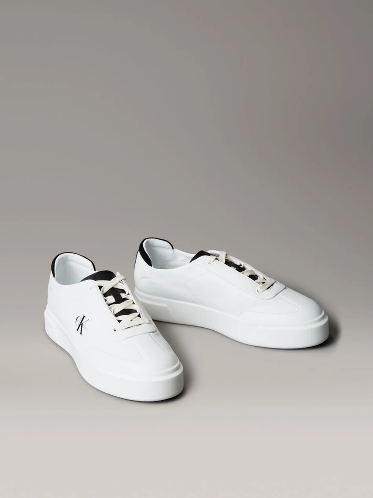 Bright White/Black Leather And Suede Signature Trainers