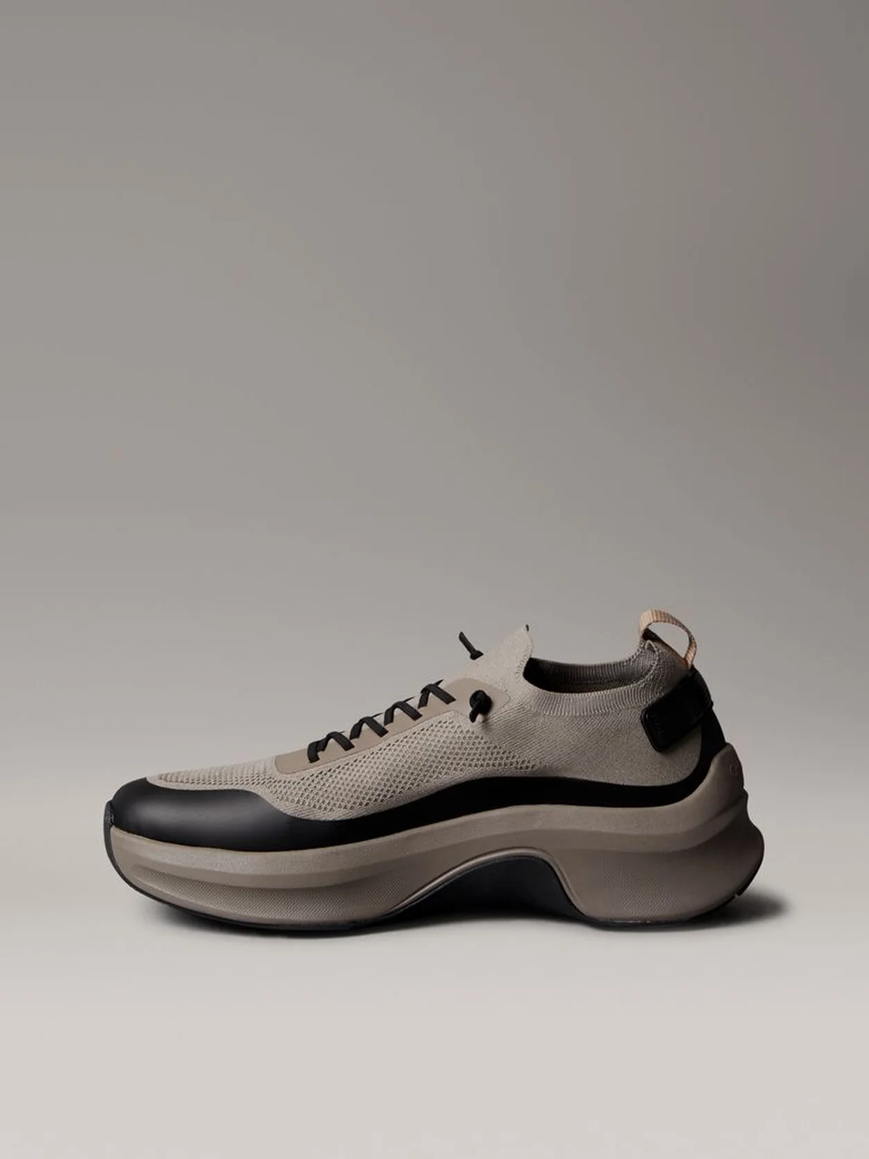 Taupe Smog/Black Chunky Runner Sock Knit Trainers